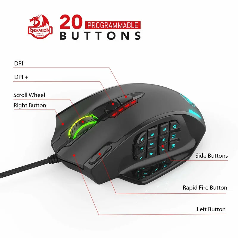 Redragon M908 RGB Backlight LED USB Wired Gaming Mouse